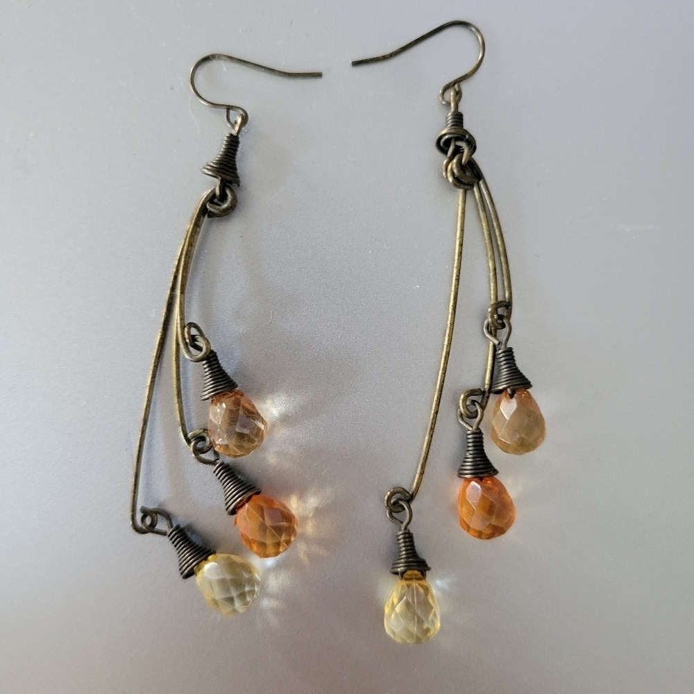 Elegant Gold and Orange Dangle Earrings